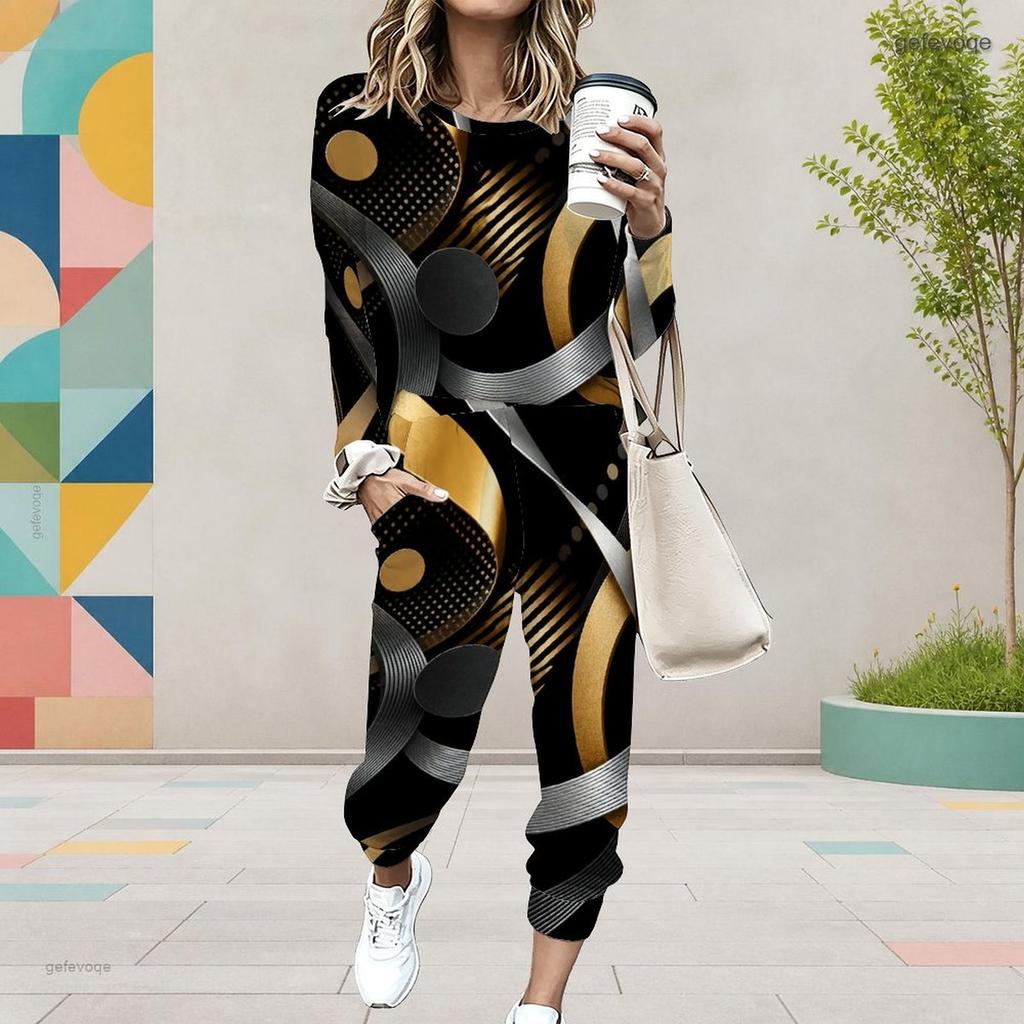 Women Plus Size Dark Purple Halloween Printed Round Neck Long Sleeve Cuffed Top Pocket Cuffed Pants Two Piece Set