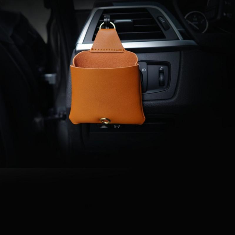 Car Air Vent Storage Bag Phone Storage Organizer PU Leather Auto Mobile Phone Holder Pouch Car Interior Phone Holder Hangable