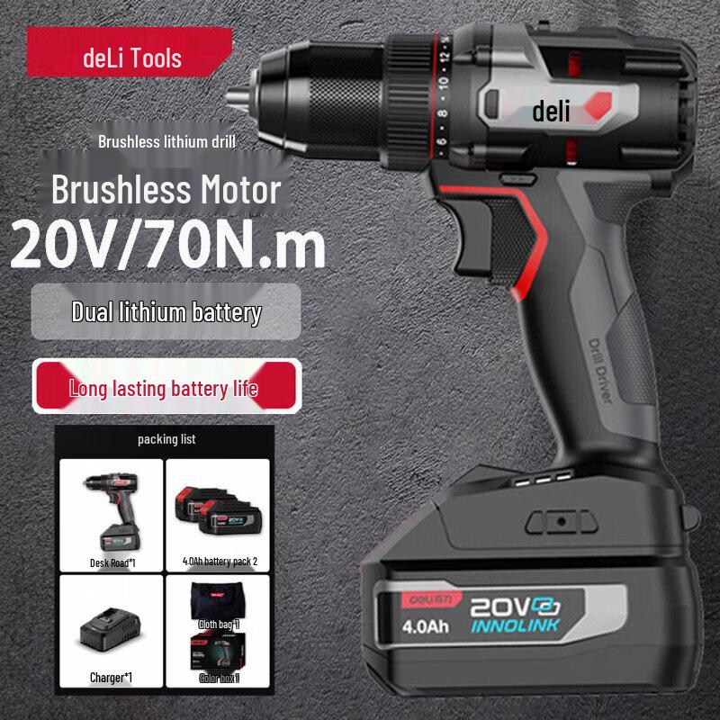 

Deli 20V Professional Brushless Cordless Impact Drill/Driver Kit CN plug (adapter included)