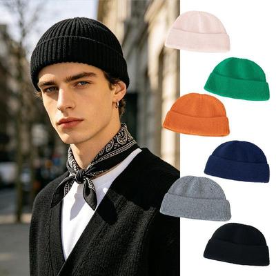 Street Solid Color Knitted Cap Brimless Keep Warm Vintage Dome Hat Elastic Melon Beanie Cap Outdoor Winter Beanie Bonnet Cap
