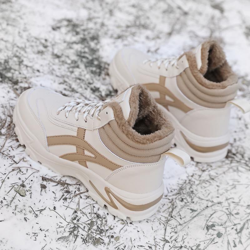 Damskie Buty Zimowe Pluszowe Grube Trampki Sznurowane Codzienne Wysokie Ciepłe Buty Botki Rozmiar 35-42 Damskie Zimowe Skórzane Buty