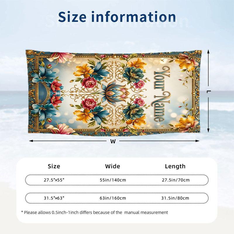 Floral Garden Theme Beach Towel Personalized Custom Name & Text Soft Quick Dry Beach Towel for Swimming Travel