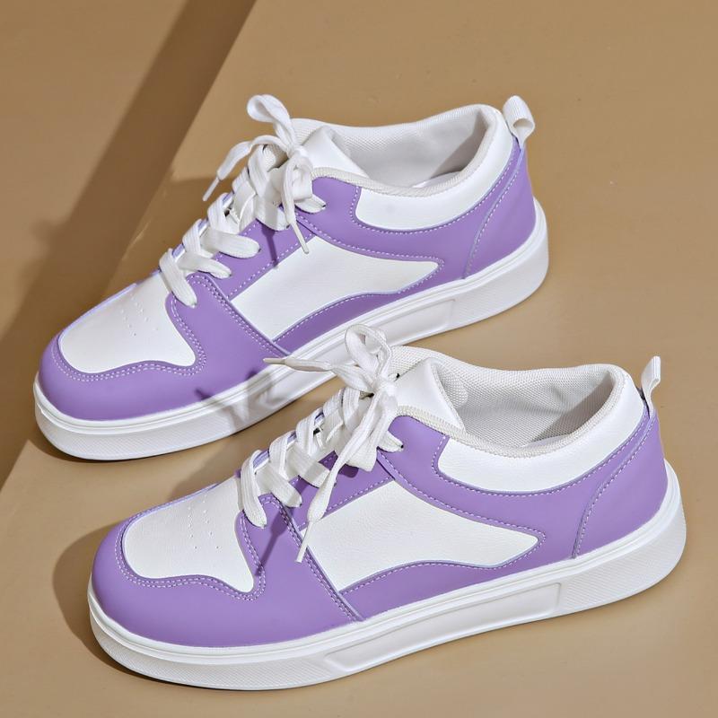 Fashion Women's Casual Sports Shoes Autumn New Round Head Front Lacing Splicing Anti-slip Wear-resistant Flat Shoes