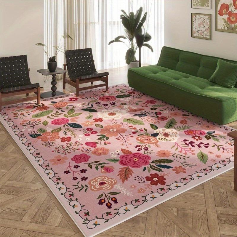 Luxurious Vintage Floral Area Mat Non-Slip, Machine Washable Perfect for Living Room, Bedroom, and Home Decor, Polyester Mat