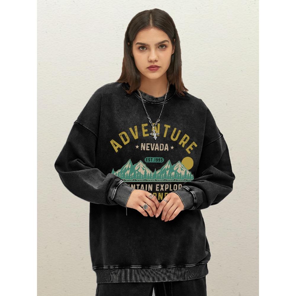 

Принт «Исследователь Горных Приключений Дикая Природа» Женский Свитшот с Эффектом Потертости Свободный Хлопковый Пуловер Женская Осенняя Спортивная Одежда 3XL