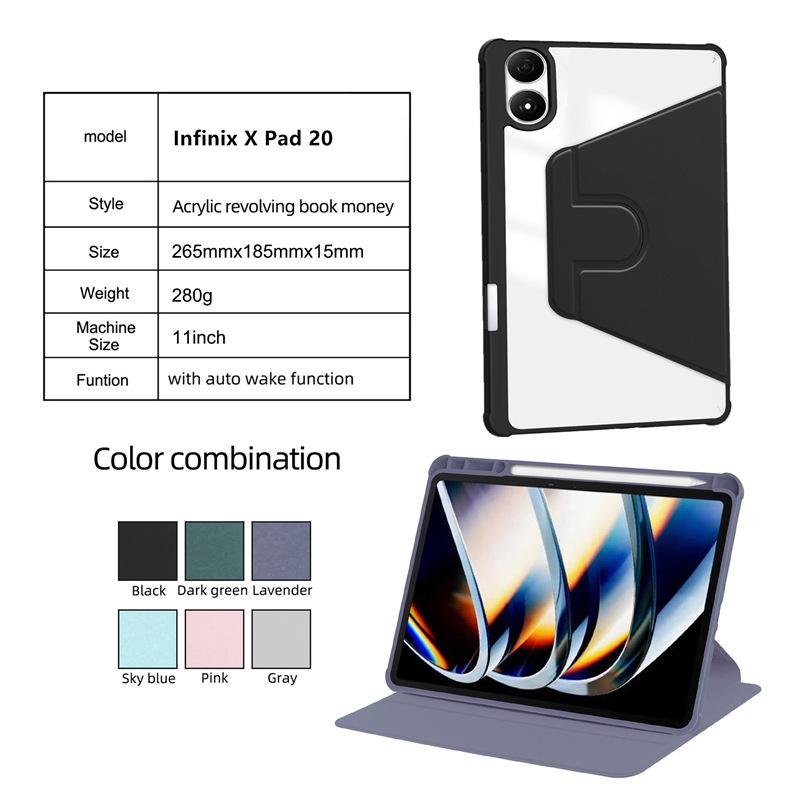Infinix XPad20 Tablet Case: 11" Acrylic Rotating Pen Protective Cover