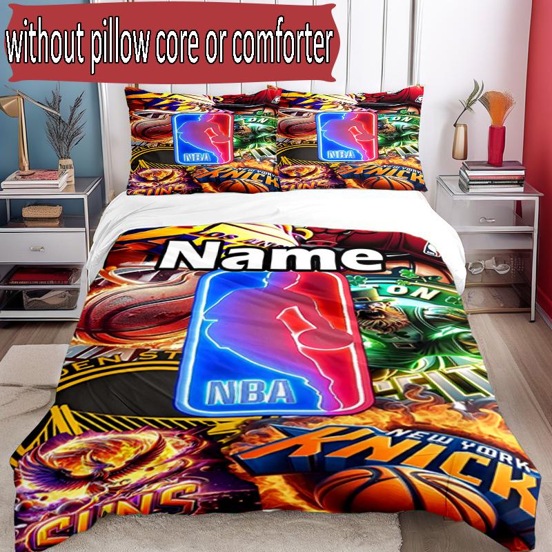 3pcs Duvet Cover Set (1*Duvet Cover + 2*Pillowcase, Without Core), Custom Name basketball Pattern Bedding Set, Home Bedroom Decor Gift