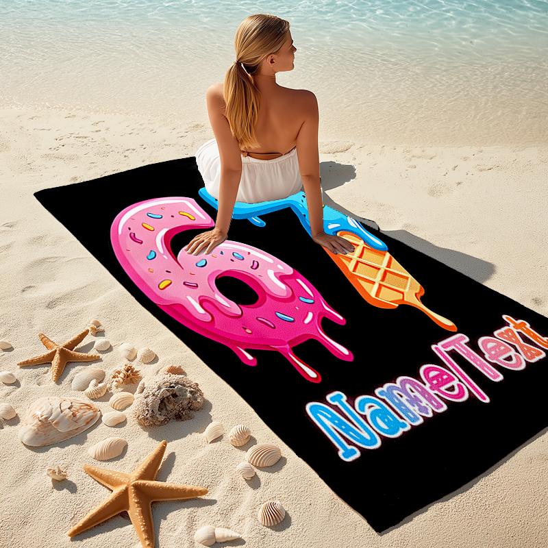 1PC Custom Name "Sweet 67th Celebration" Beach Towel Highly Absorbent And Sand-Resistant Towel for Swimming, Pool, Yoga, And Travel Lightweight