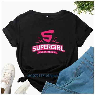 Supergirl Print Plus Size Damen T-Shirt Kurzarm O-Ausschnitt Lose Damen T-Shirt Damen T-Shirt Tops Kleidung Camisetas Mujer