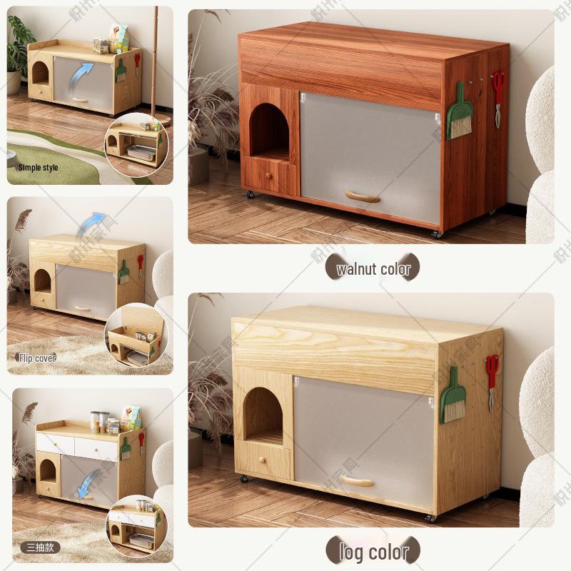 Solid Wood Cat Litter Cabinet: Semi-Closed, Anti-Leak, Breathable, Deodorizing Cat Toilet Simple 90*47*40CM