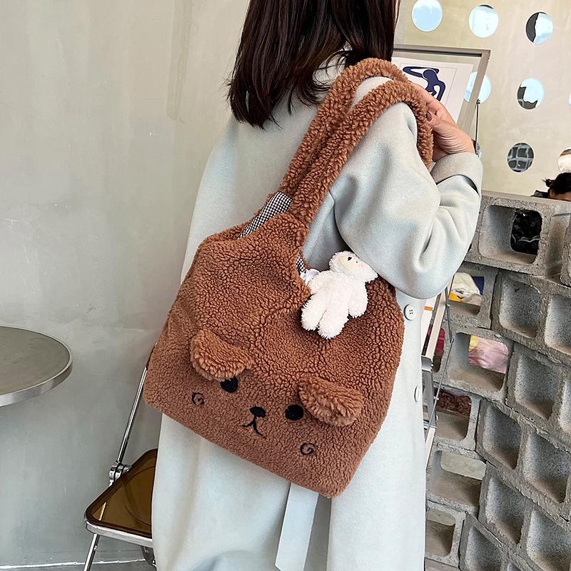 2025 Plush Teddy Bear Shoulder Bag: Cute Ears, Large Capacity, Winter Trend, Lazy Style Handbag for Women