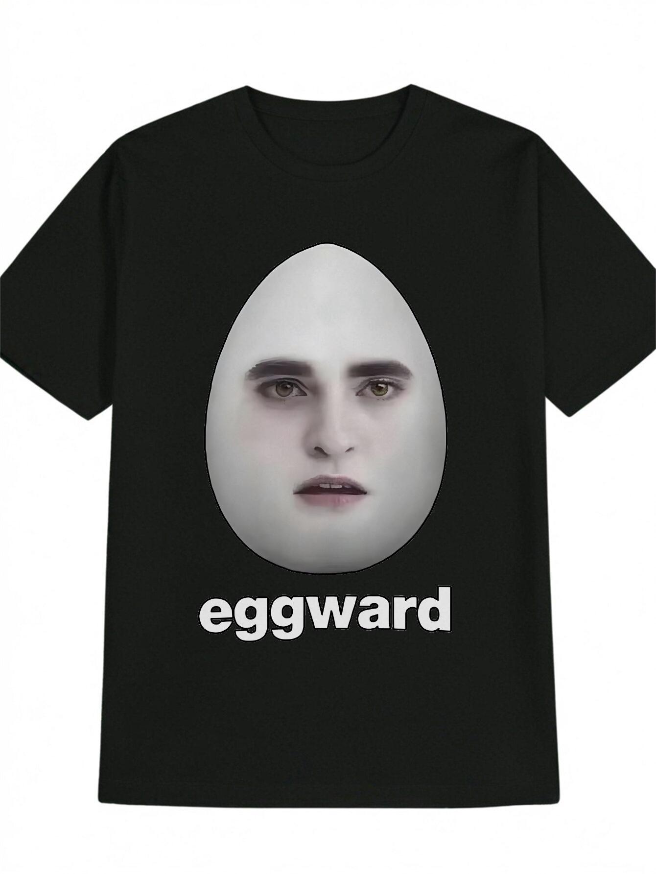 Casual Crew Neck T-shirt with EGWARD Print & Portrait Face Design - Black M
