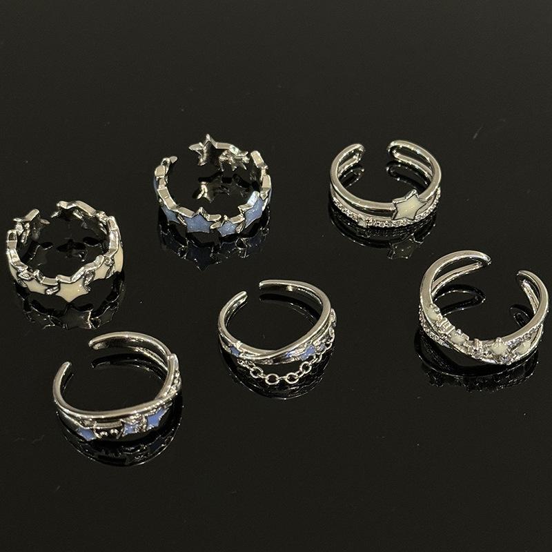 Light Luxury Zircon Double-Layer Star Opening Ring, Women'S Niche Design Drop Glaze Ring, High-End Fashion Personalized Ring