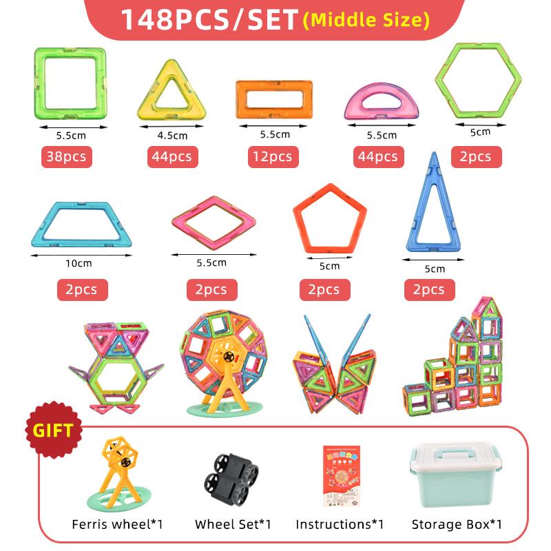 Medium Magnetic Tile Set: Large Particle Building Blocks for Children's Cognitive Education