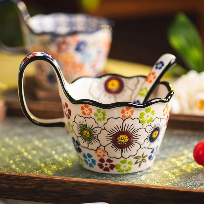 1 Pezzo Tazze in Ceramica da 400 ml con Manici e Cucchiai Tazza da Caffè Espresso Domestica Regali Disponibili Tazza per Latte Succo Tè Acqua Articoli per Bevande