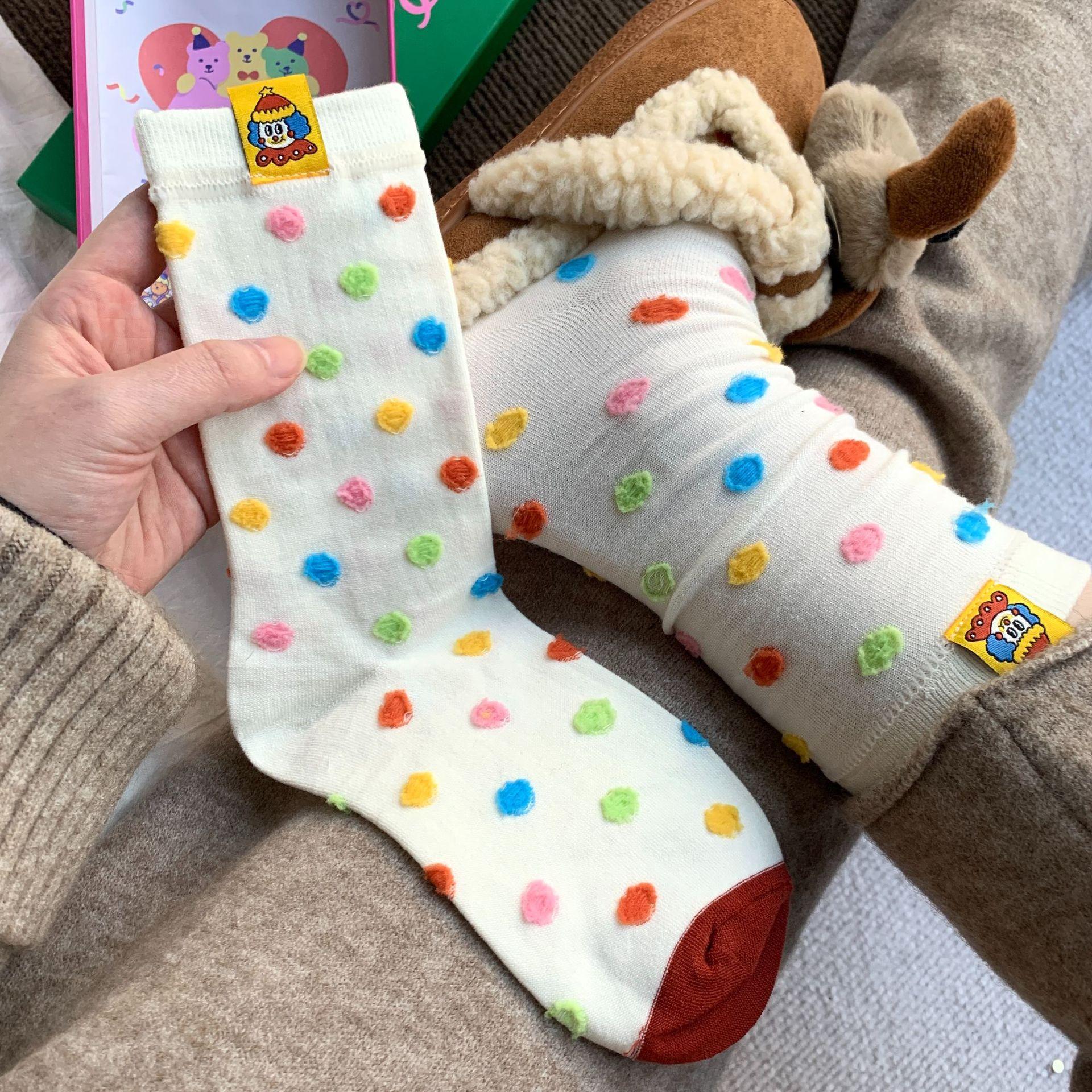 

Circus Series Women s Socks Autumn Winter Korean Fashion Colorful Polka Dot Stripe Cute Breathable Sweat Absorbent Mid Calf Sock One Size