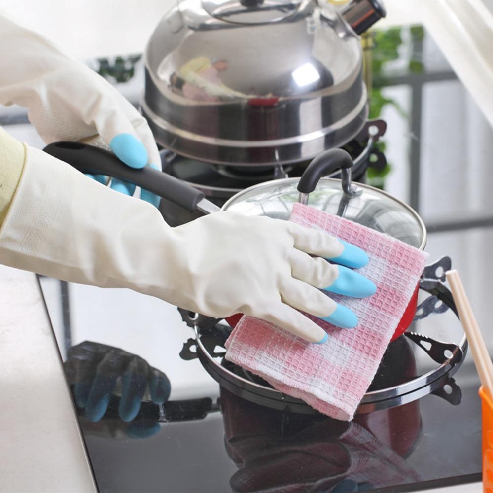 Waterproof Household Cleaning Gloves Long Cuff Thick Textured Dishwashing Gloves Multi-Functional TPR Cleaning Gloves