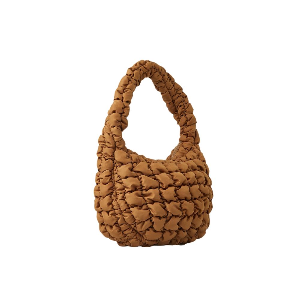 COS Pleated Design Zipper Closure Cloud Bag Tote Shoulder Bag Mini Women bags Brown 0973537009