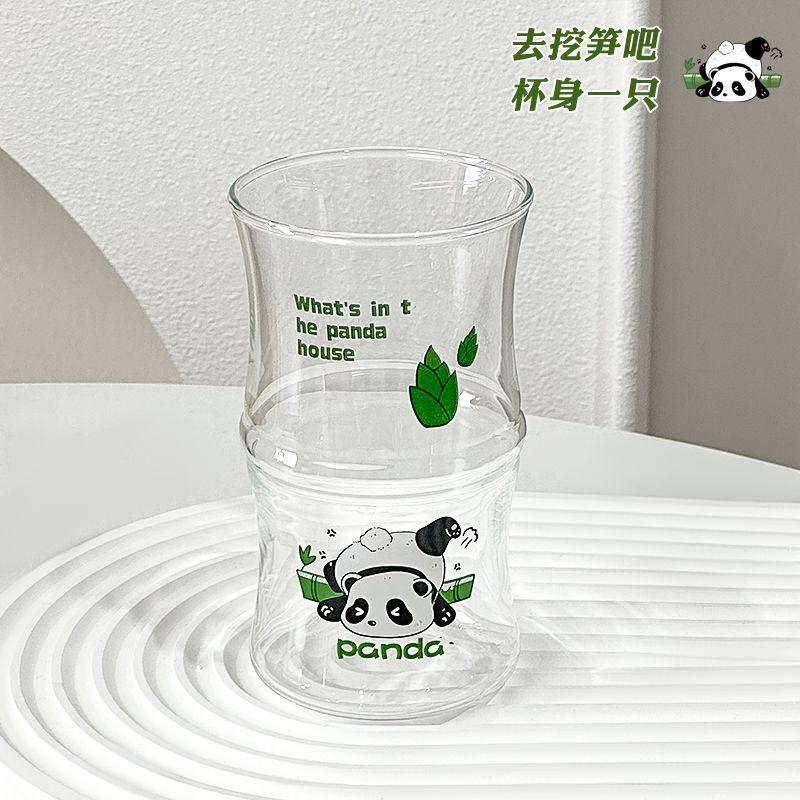 Cute China Panda Glass Creative Tea Bottle Single Transparent Coffee Cup Juice Panda Breakfast Milk Cup Glassware for Drinking