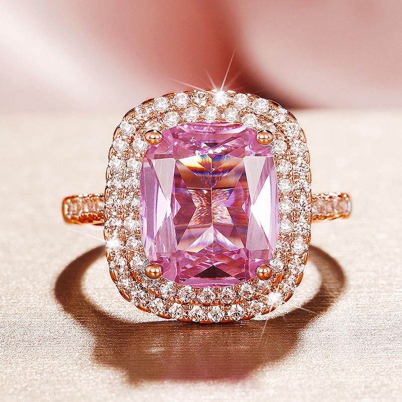 Gorgeous Pink CZ Women's Rings Brilliant Engagement Wedding Accessories Valentines Love Gift New Trendy Jewelry Wholesale