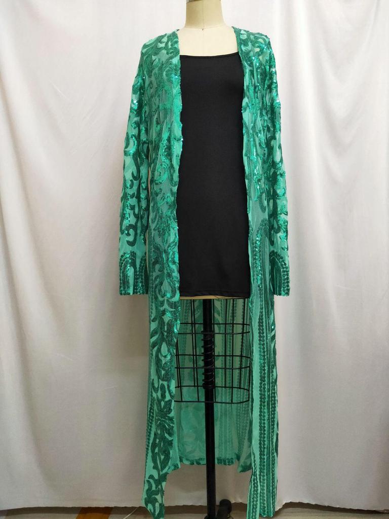 Europäischer & Amerikanischer Langarm Pailletten Mesh Perlen Cardigan