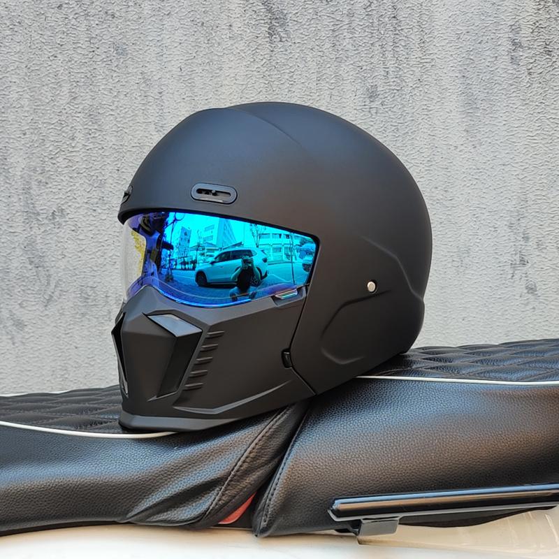 Căști de motocicletă ORZ Cască integrală deschisă 3/4 pentru bărbați Vizieră dublă cu protecție solară internă colorată Omologat DOT