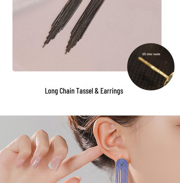 2023 Trendy Long Tassel Earrings for Women: European & American Style, Exuding Light Luxury and Exaggerated Elegance
