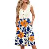 Women Summer Printing Dresses Sleeveless Casual Loose Swing Button Down Midi Sundress With Pockets