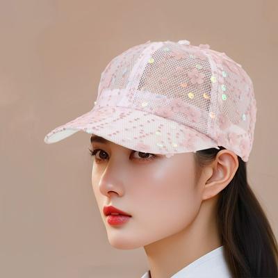 Hat Fresh Sunshade Duck Tongue Hat Spring and Summer Fashion Sunscreen Glitter Mesh Hat Lightweight Mesh Breathable Baseball Hat
