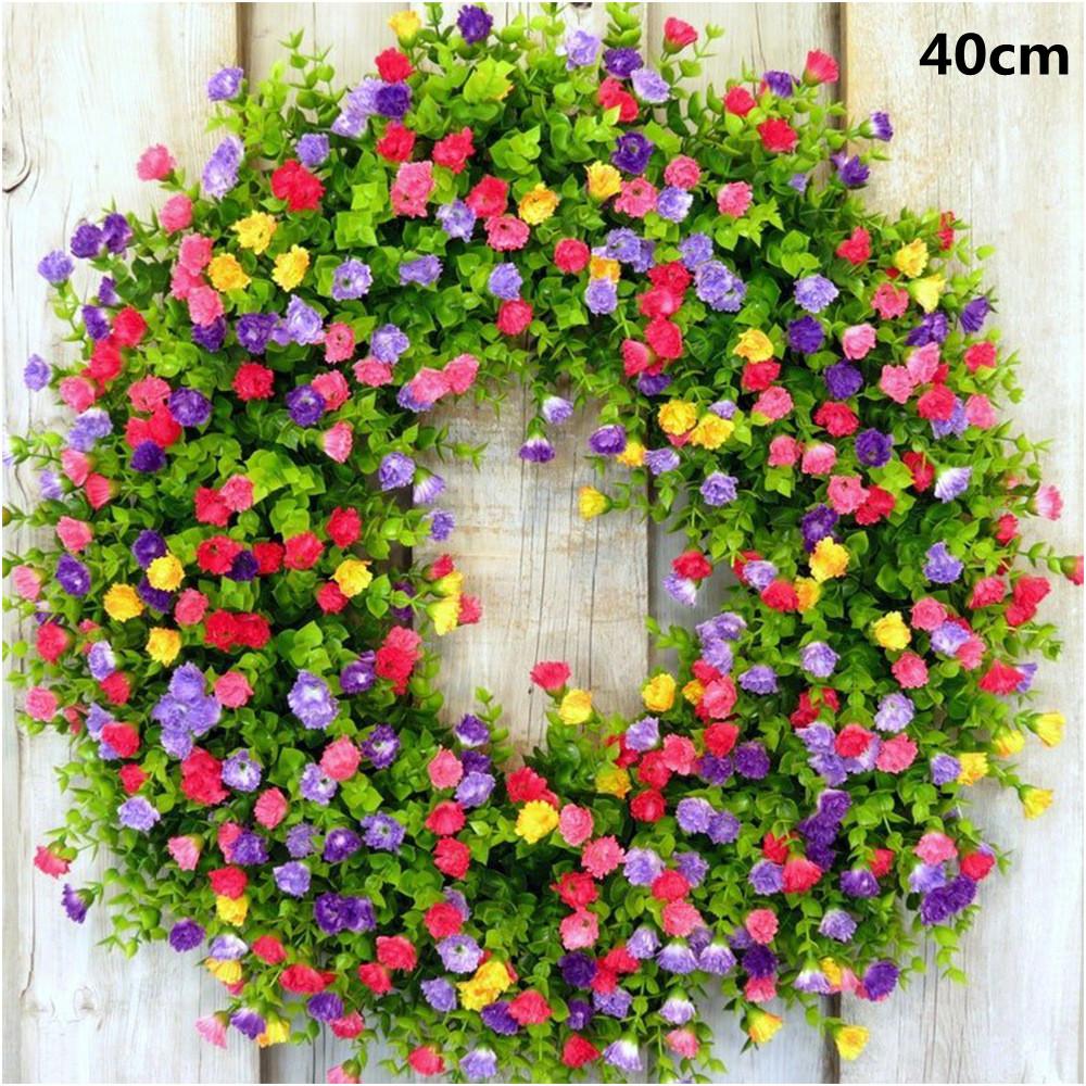 Color Artificial Wreath Hanging Decor Spring/Summer Front Door Wreath Simulation Flower Wreath Decoration Windows Decoration FU