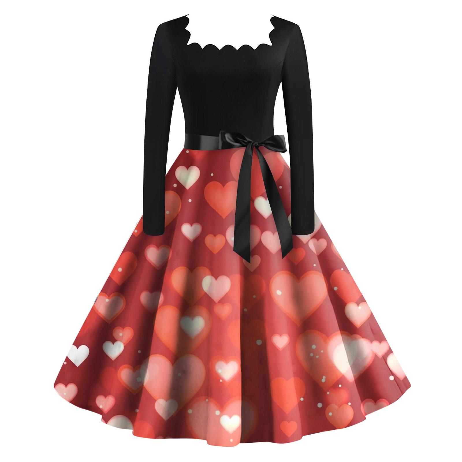 Женское винтажное классическое платье с длинным рукавом и принтом ко Дню святого Валентина — фото 10