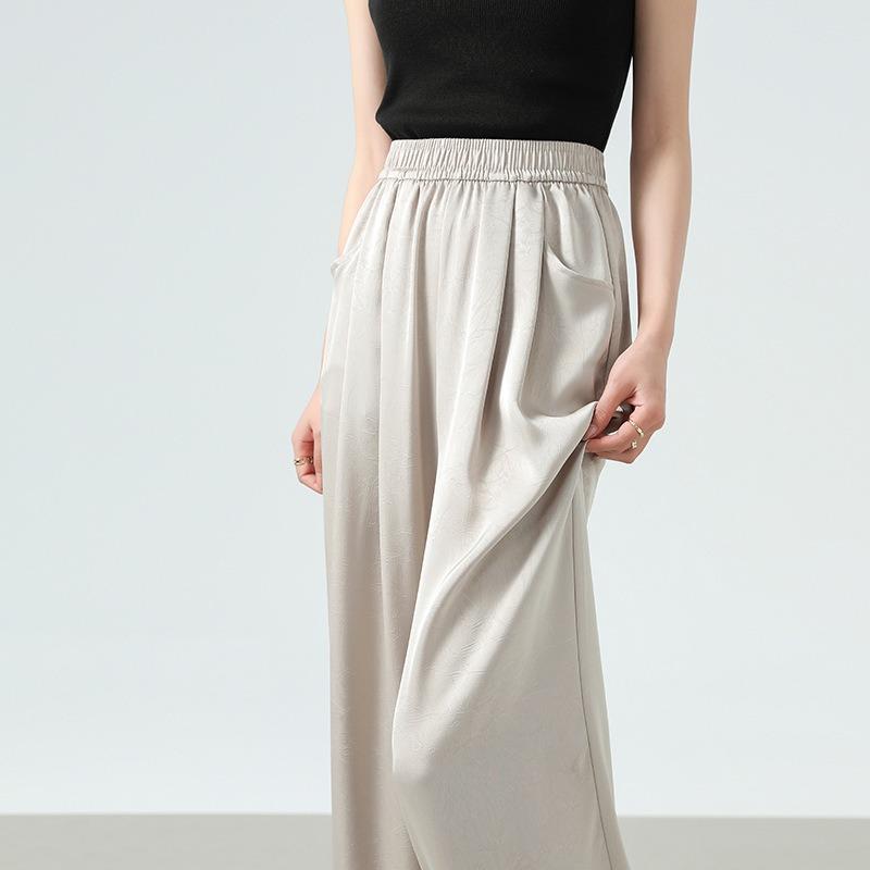 ! Ice silk wide-leg pants women's summer new high-waisted loose jacquard satin straight-leg casual pants