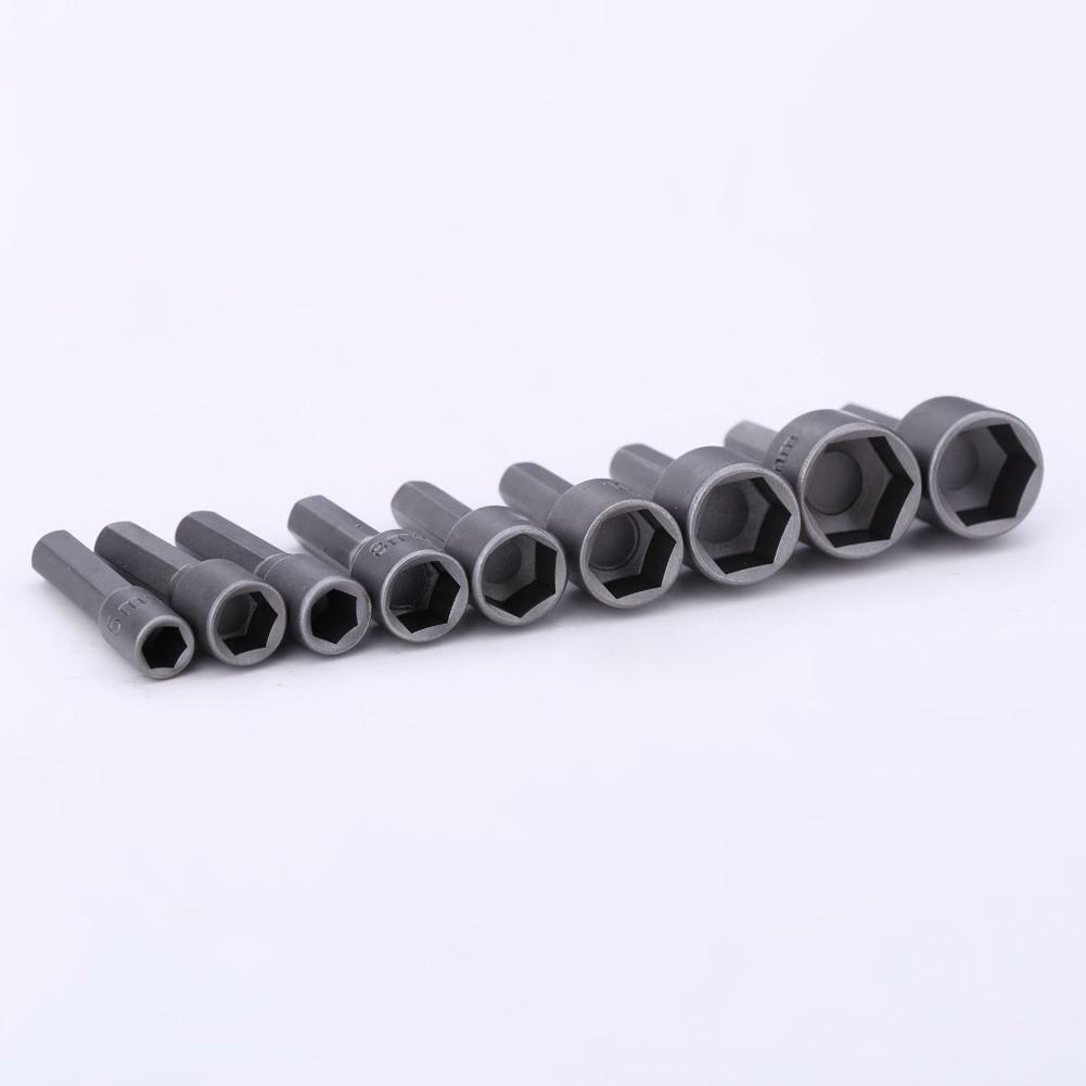 9Pcs 5-13mm 1/4 Inch Nut Driver Socket Adapter Metric Socket Impact Drill Bits