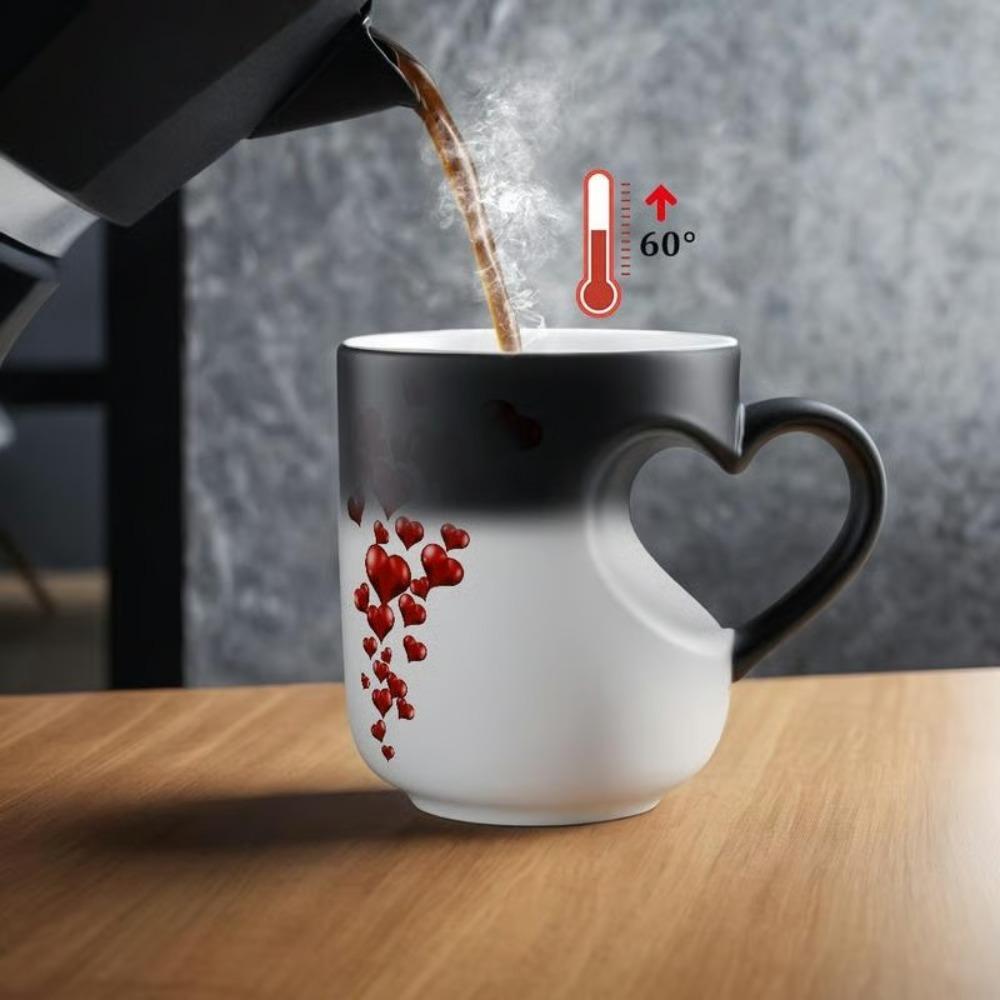 

Creative Ceramic Color Changing Mug Heart-Shaped 11oz Coffee Cup Thermochromic Reveal Tea Cup for Home&Office 9-8cm