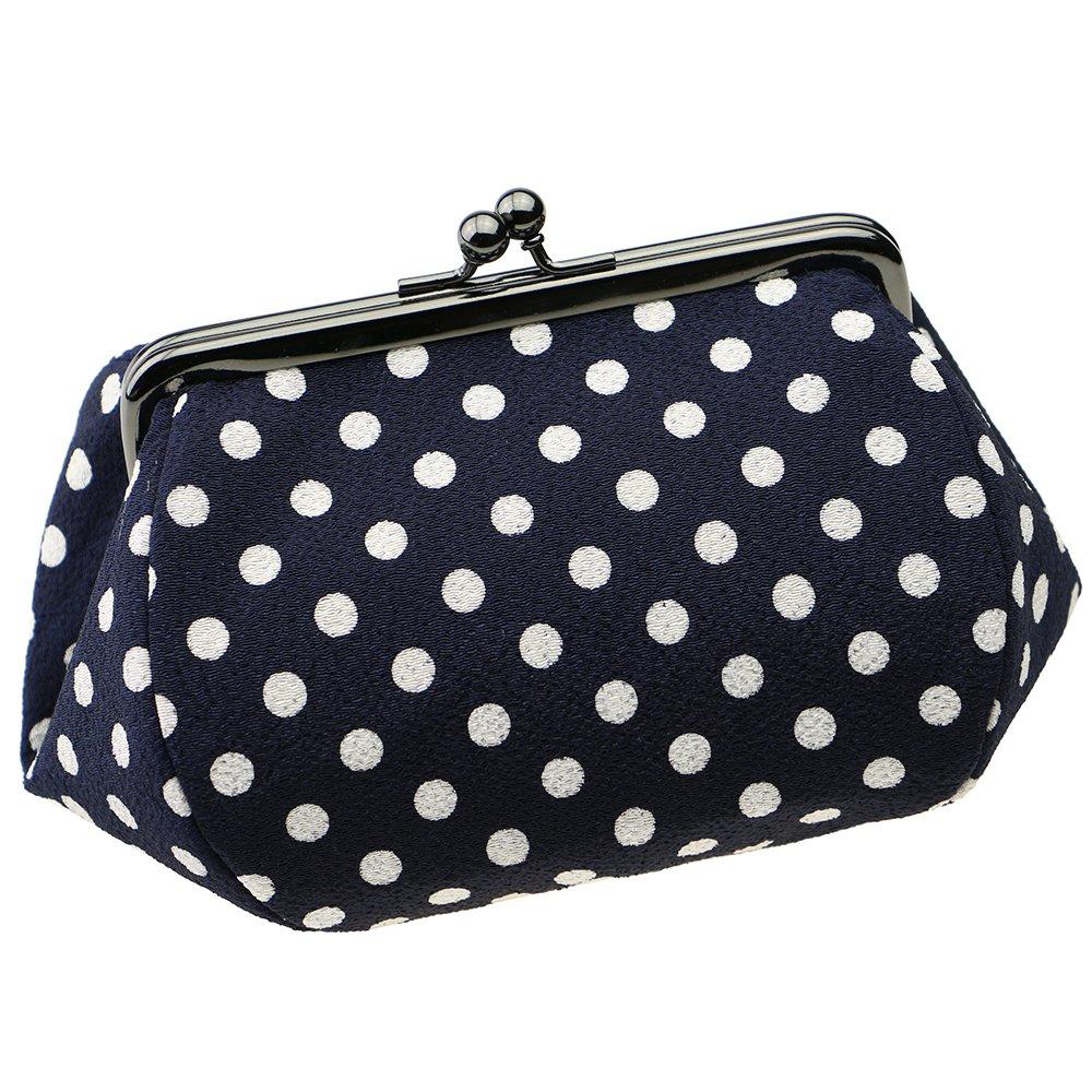 

Watona Chirimen Cosmetic Size Polka Pouch, 12cm-16cm Wide, Small, 4-inch (26 Dots, Navy/White)