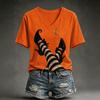 Women's Halloween Printed V-Neck Short Sleeve T-Shirt Casual Top