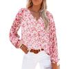 2026 New Spring and Autumn Women's V-neck Chiffon Top Lantern Sleeve Floral Casual T-shirt