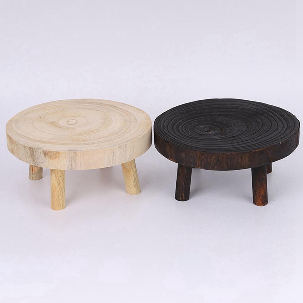 Good-2X Rustic Decorative Round Wood Pedestal Plant Pot Riser Plant Stand Potted Plant Shelf For Indoor Outdoor Home Decor A
