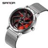 Sanda Men's Creative Wheel Quartz Watch - Trendy Rotating Waterproof Wristwatch