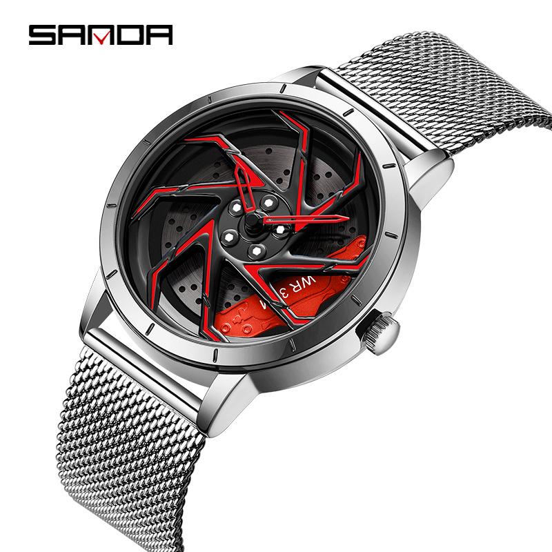 Sanda Men's Creative Wheel Quartz Watch - Trendy Rotating Waterproof Wristwatch