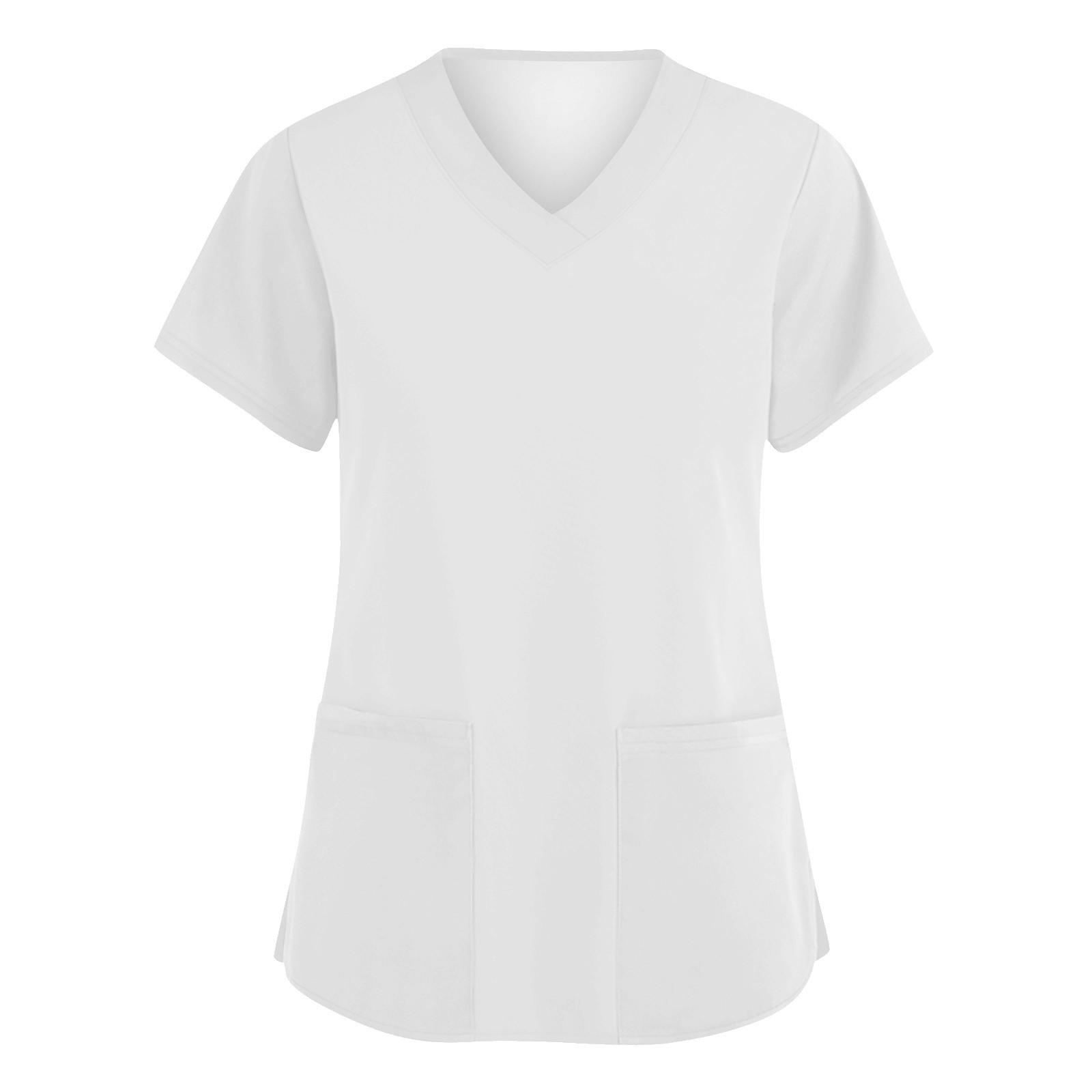 

Женская мода с v-образным вырезом, короткими рукавами и карманами, топы с принтом M белый