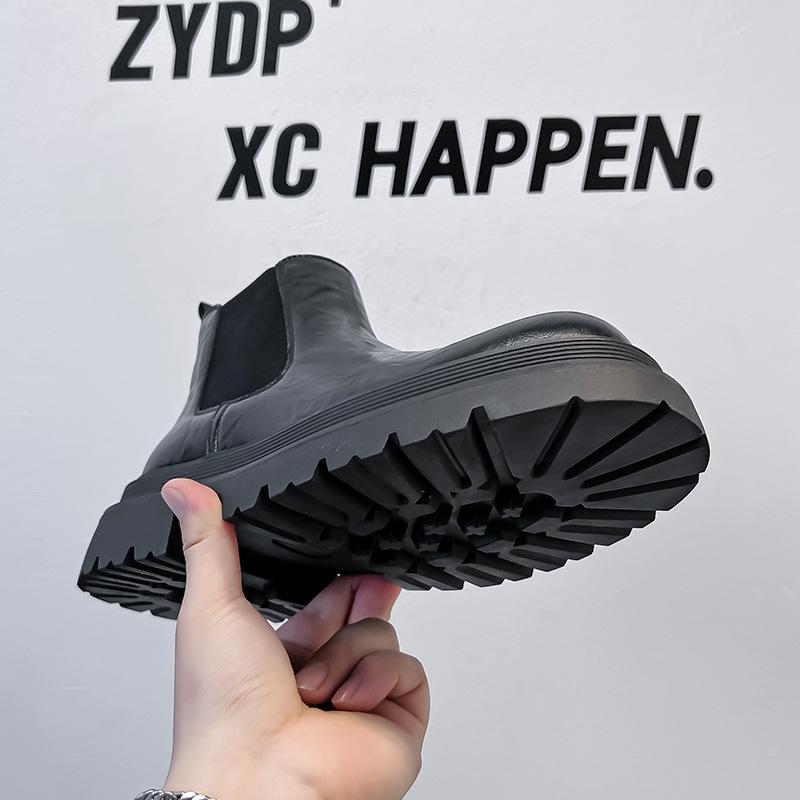 Thick-soled Chelsea boots Men's breathable British style short boots Inner height increase Medium top leather shoes High top Martin boots 1683-A