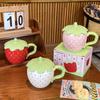 Creative Ceramic Red Strawberry Coffee Cup with Lid 380ml Fruit Mug Delicate Afternoon Tea Floral Cup Home Breakfast Milk Mug