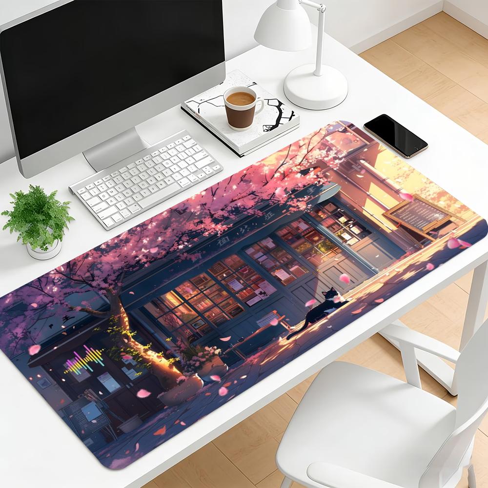 Große Schreibtischunterlage Kirschblütenstraße Café Gaming Rutschfest Gummi Verriegelte Kante Erweitert Tastatur Computer Laptop Büro Spiel