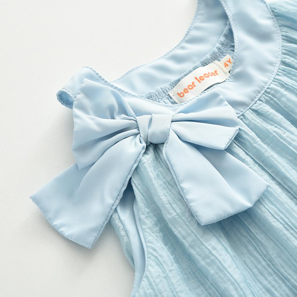 Sommer Mode Blau 2-7 Jahre Mädchen Kuchen Prinzessin Kleid Schleife Ärmellos Süße Kinderkleidung