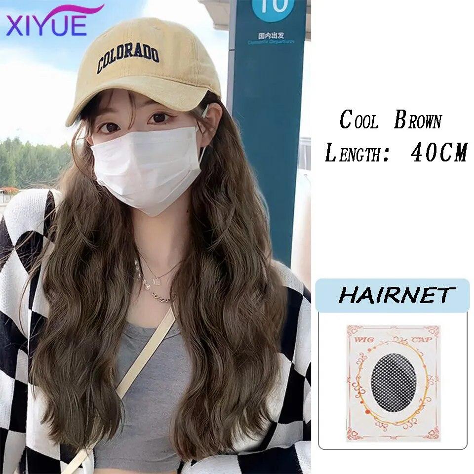 Kapelusz peruka kobiece długie włosy jednoczęściowy kobiecy fason leniwe lekko kręcone włosy czapka z daszkiem peruka pełne nakrycie głowy