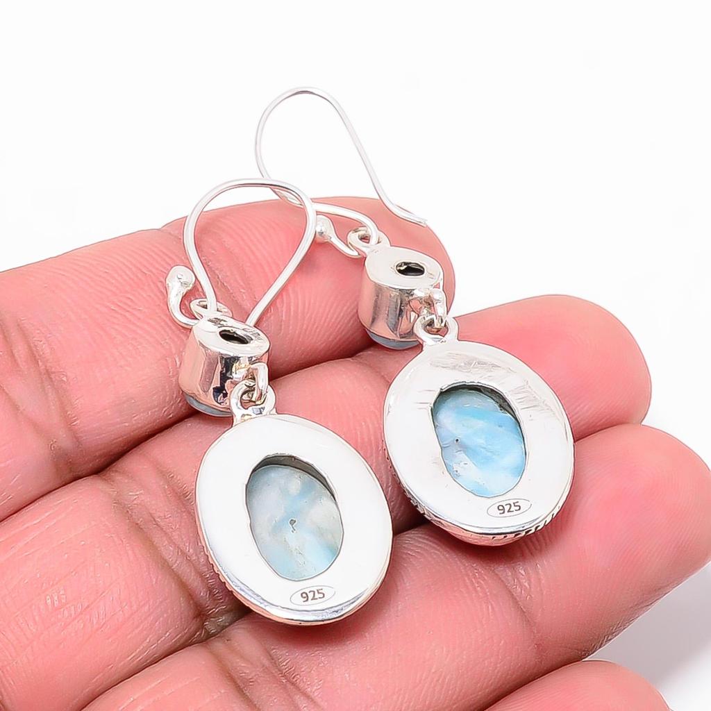 Natural Larimar Gemstone Jewelry 925 Sterling Silver Beautiful Gemstone Earring For Anniversary Gift