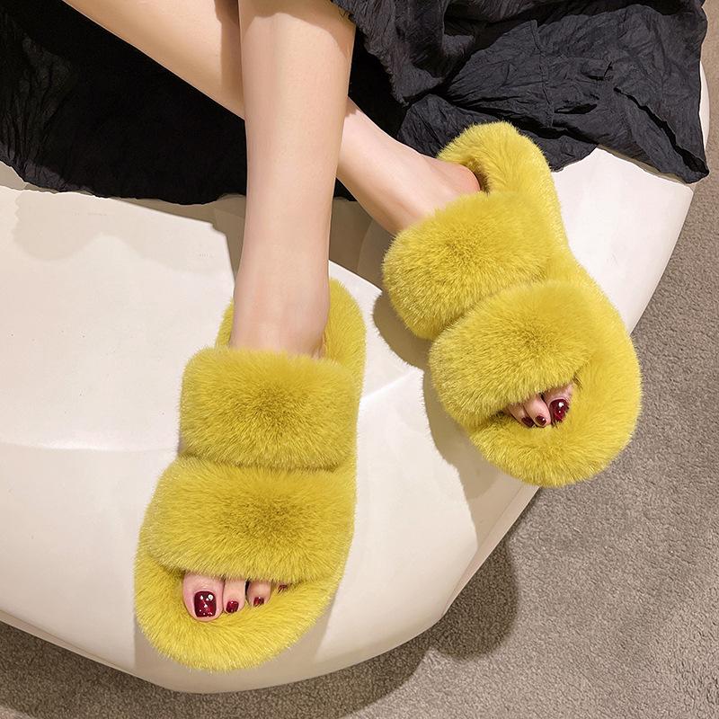 Thick-soled Mao Mao slippers women's drag 2025 new casual double-belt soft-soled Mao Mao shoes women's warm home cotton slippers women