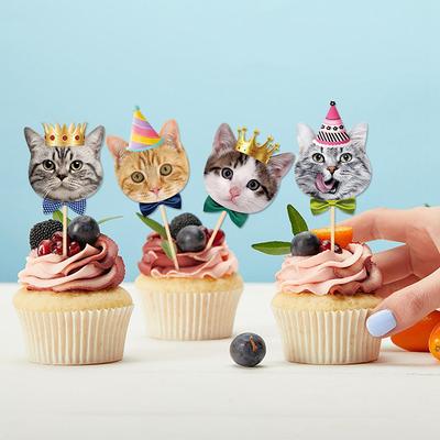 8Pcs Cat Cupcake Decoration Cute Cat Themed Birthday Party Cake Topper Paper Dessert Decoration