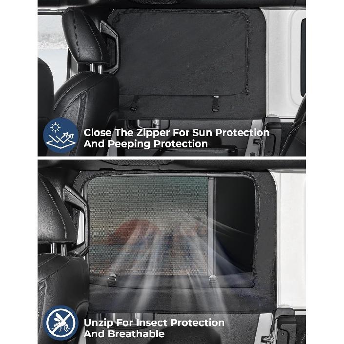 JOYTUTUS Rear Wrangler Side Window Sun Shade Camping Window Ect Screen Compatible With 2007-2024 Wrangler JK JL 4 Doors Gladiator JT, Car Window